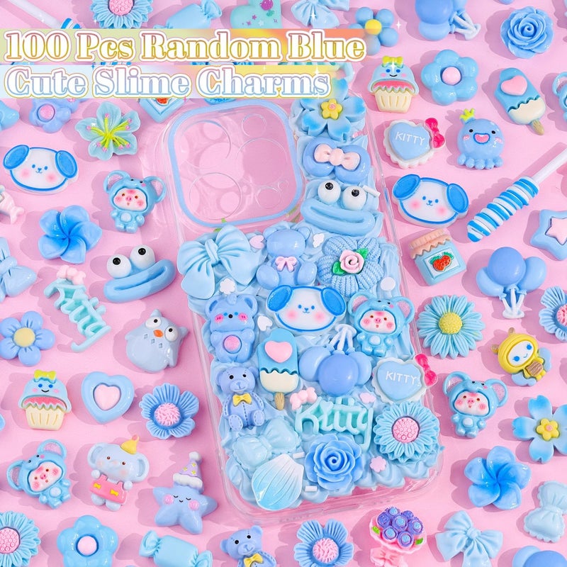 Glitzest 100PCS TINKRSTUFF Blue Slime Charms Cute Flatback Resin Charms for Slime, Random Kawaii Decoden Charm for Embellishments Phone Junk Case Charms Bulk, Hairpins Scrapbooking Crafting & DIY Decoration - Image 3